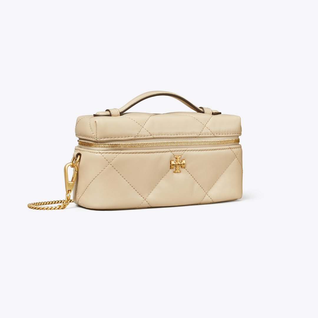 Tory Burch Kira Diamond Quilt East-West Vanity Case Light Stone