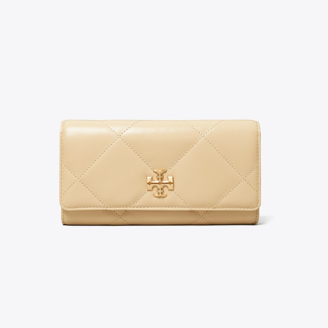 Tory Burch Kira Diamond Quilt Flap Wallet Vanilla Soft Serve