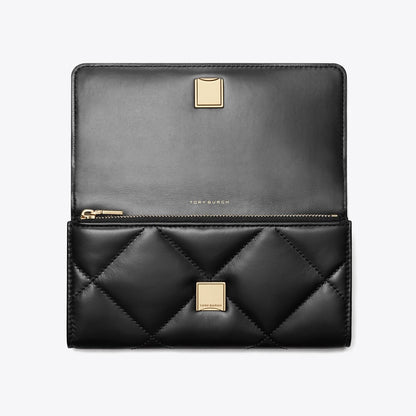 Tory Burch Kira Diamond Quilt Flap Wallet Black