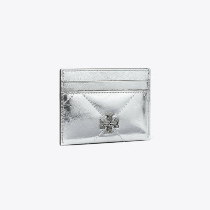 Tory Burch Kira Diamond Quilt Metallic Card Case Silver
