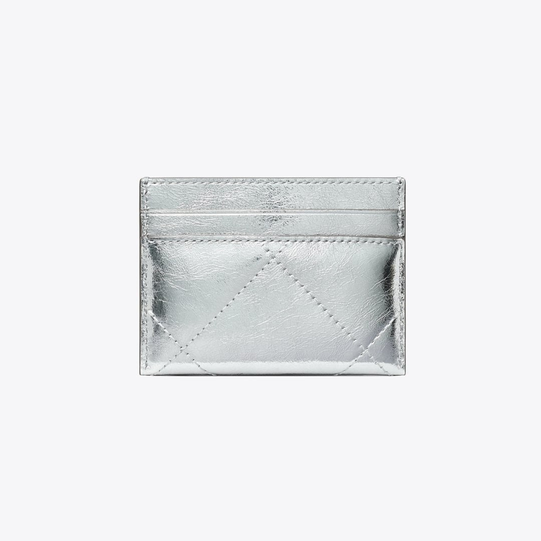 Tory Burch Kira Diamond Quilt Metallic Card Case Silver