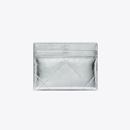 Tory Burch Kira Diamond Quilt Metallic Card Case Silver