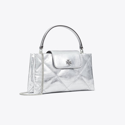 Tory Burch Kira Diamond Quilt Metallic Top-Handle Bag Silver