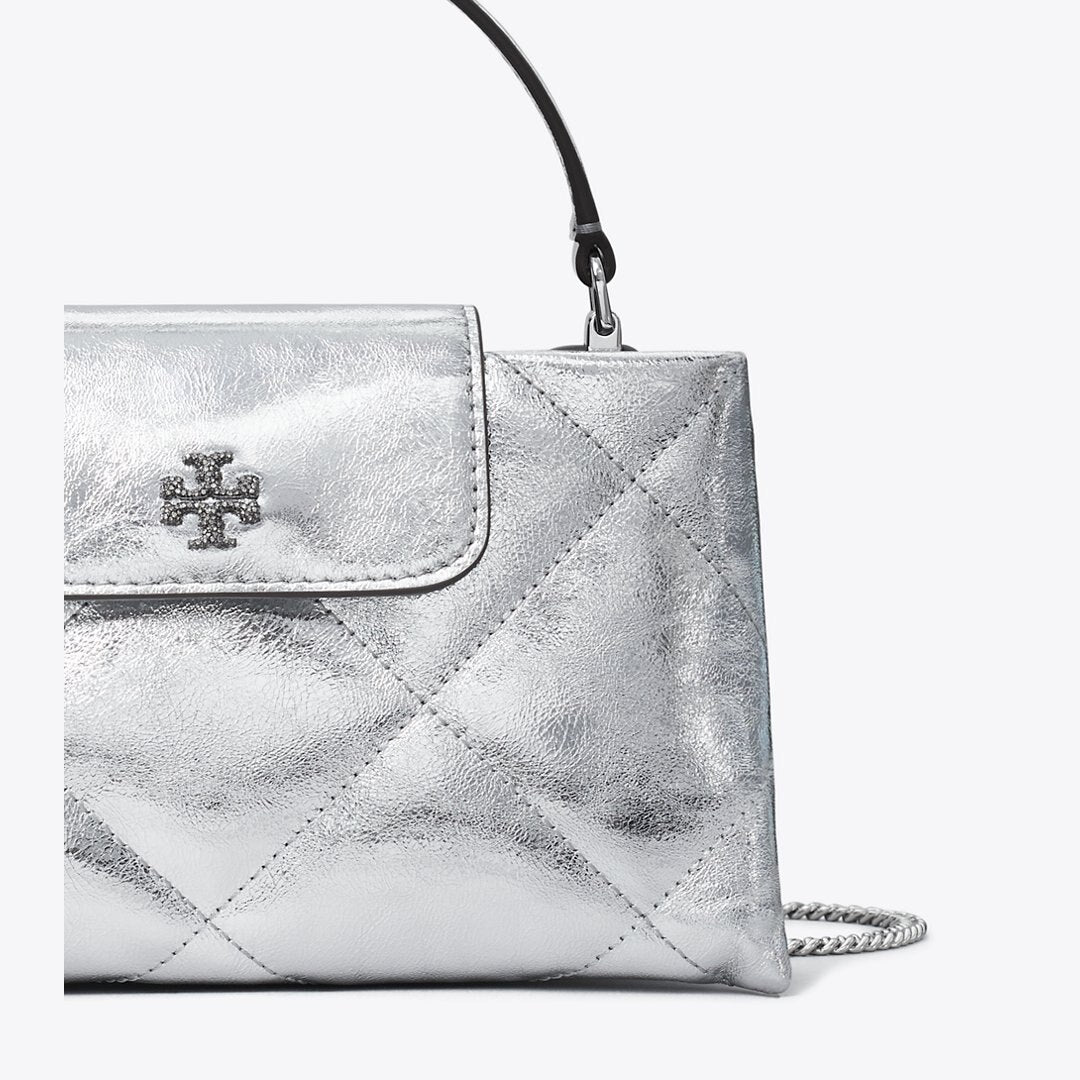 Tory Burch Kira Diamond Quilt Metallic Top-Handle Bag Silver