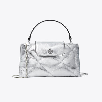 Tory Burch Kira Diamond Quilt Metallic Top-Handle Bag Silver