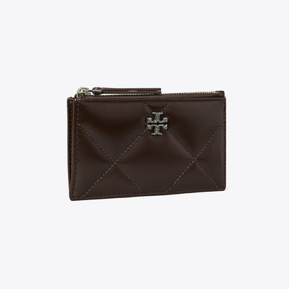 Tory Burch Kira Diamond Quilt Pav Zip Card Case Cocoa