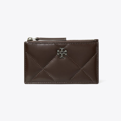 Tory Burch Kira Diamond Quilt Pav Zip Card Case Cocoa