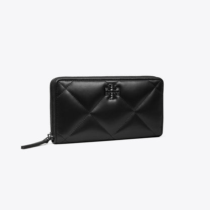 Tory Burch Kira Diamond Quilt Powder Coated Zip Continental Wallet Black