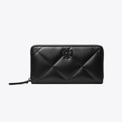 Tory Burch Kira Diamond Quilt Powder Coated Zip Continental Wallet Black