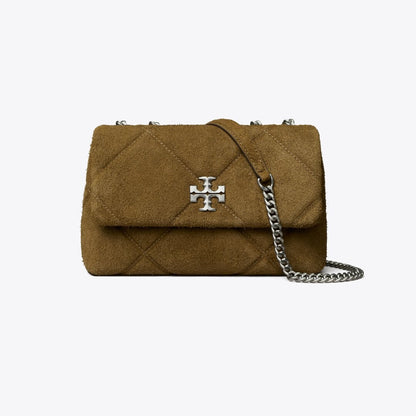 Tory Burch Kira Diamond Quilt Suede Shoulder Bag Deep Olive