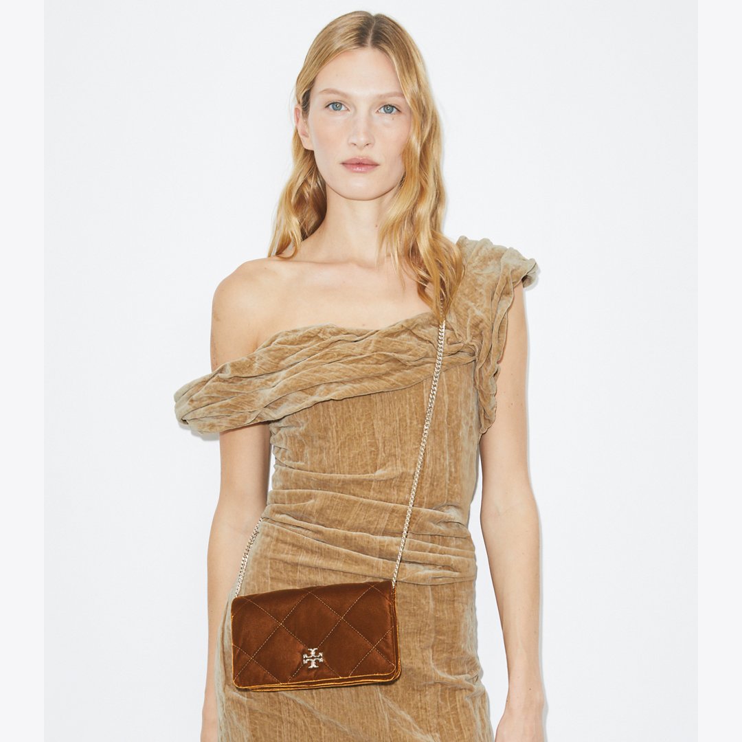 Tory Burch Kira Diamond Quilt Velvet Crossbody Warm Honey