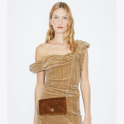 Tory Burch Kira Diamond Quilt Velvet Crossbody Warm Honey