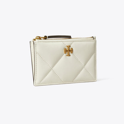 Tory Burch Kira Diamond Quilt Zip Card Case Warm White