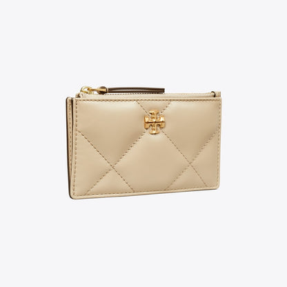 Tory Burch Kira Diamond Quilt Zip Card Case Light Stone