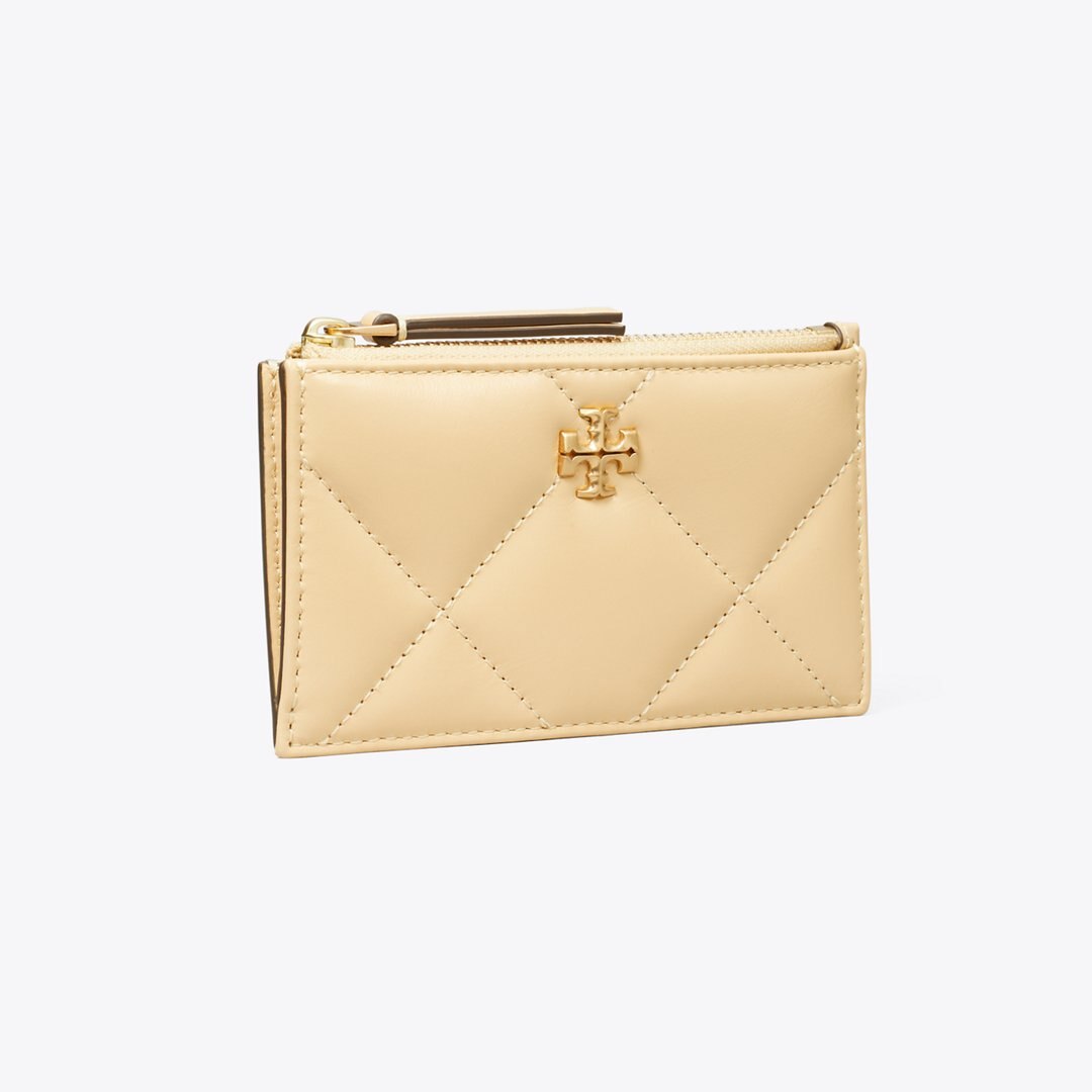 Tory Burch Kira Diamond Quilt Zip Card Case Vanilla Soft Serve