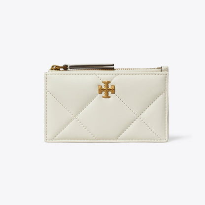 Tory Burch Kira Diamond Quilt Zip Card Case Warm White