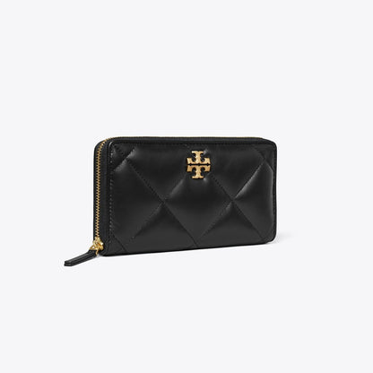 Tory Burch Kira Diamond Quilt Zip Continental Wallet Black