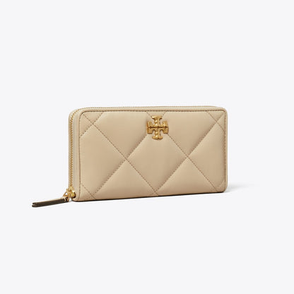 Tory Burch Kira Diamond Quilt Zip Continental Wallet Light Stone