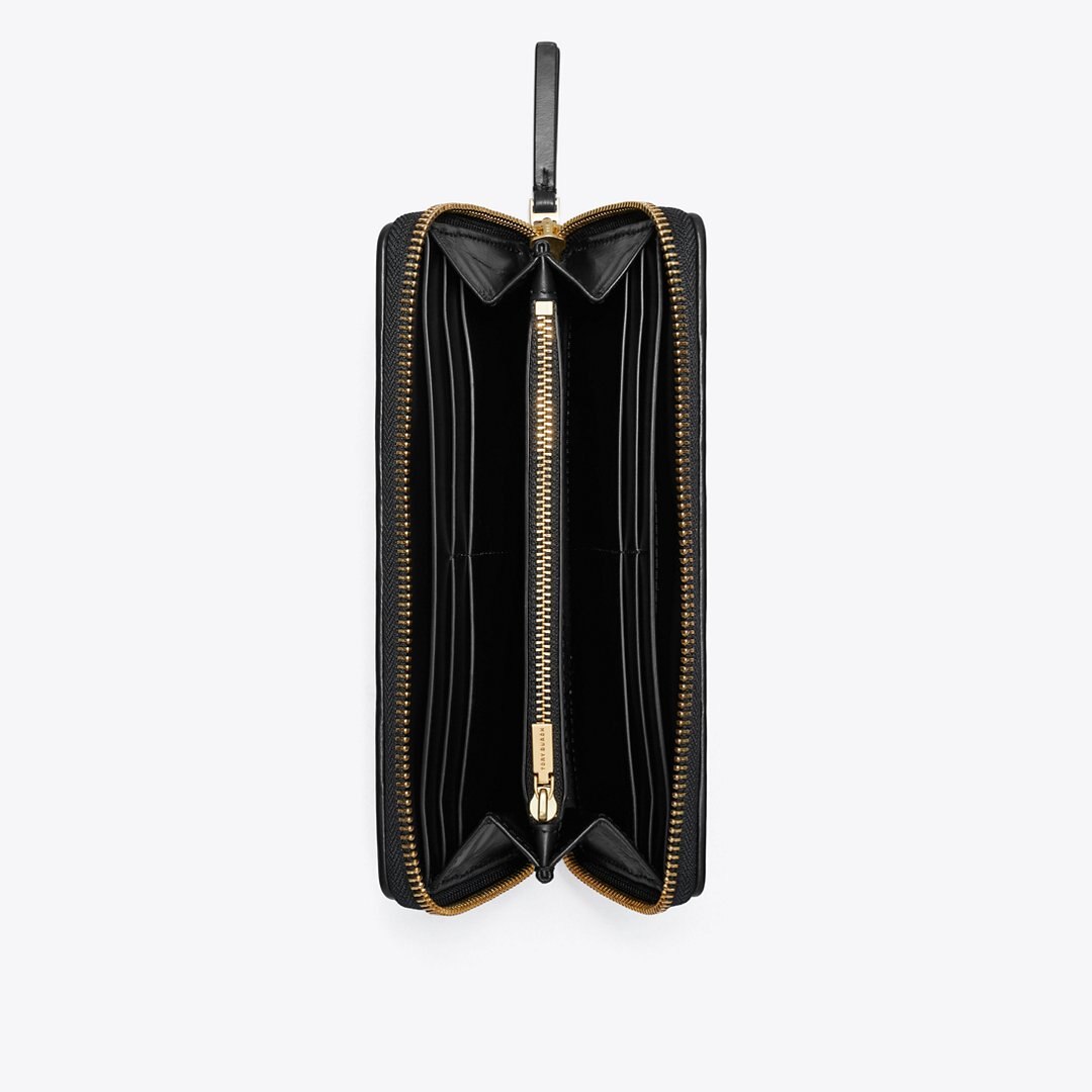 Tory Burch Kira Diamond Quilt Zip Continental Wallet Black