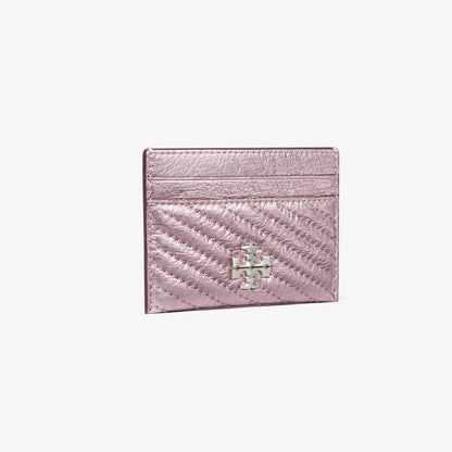 Tory Burch Kira Moto Quilt Metallic Card Case Sparkle Pink