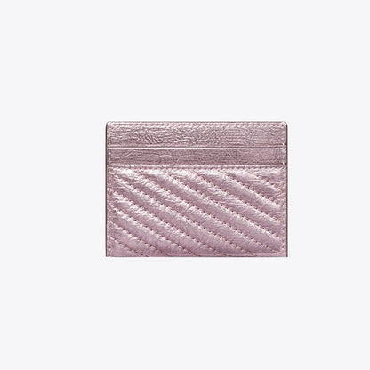 Tory Burch Kira Moto Quilt Metallic Card Case Sparkle Pink