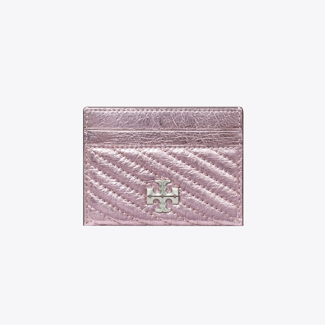 Tory Burch Kira Moto Quilt Metallic Card Case Sparkle Pink