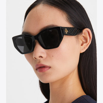 Tory Burch Kira Oversized Geometric Sunglasses IVORY HORN/SOLID BROWN