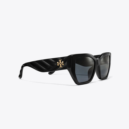 Tory Burch Kira Oversized Geometric Sunglasses BLACK/SOLID GREY