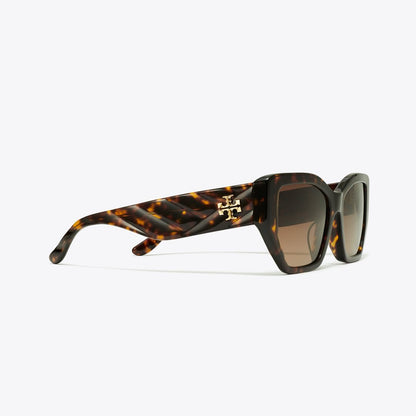 Tory Burch Kira Oversized Geometric Sunglasses DARK TORTOISE/BROWN GRADIENT POLAR