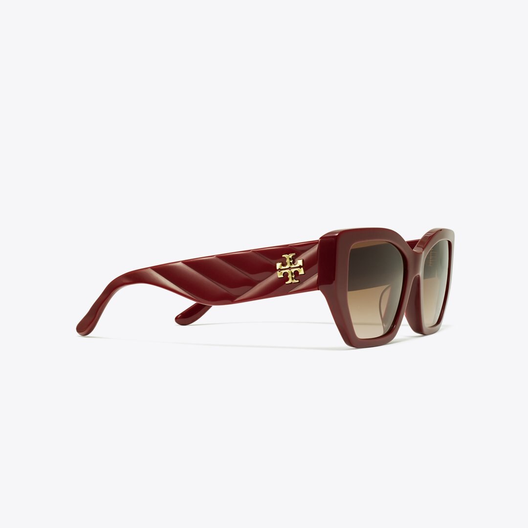 Tory Burch Kira Oversized Geometric Sunglasses RED BERRY/BROWN GRADIENT