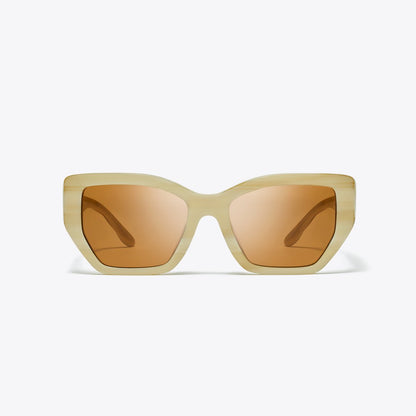 Tory Burch Kira Oversized Geometric Sunglasses IVORY HORN/SOLID BROWN