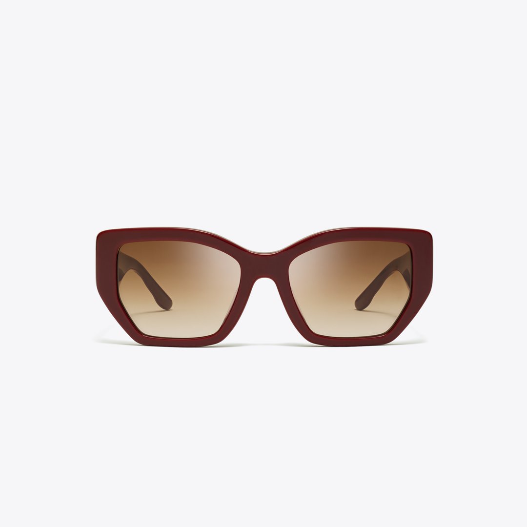 Tory Burch Kira Oversized Geometric Sunglasses RED BERRY/BROWN GRADIENT