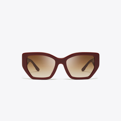 Tory Burch Kira Oversized Geometric Sunglasses RED BERRY/BROWN GRADIENT