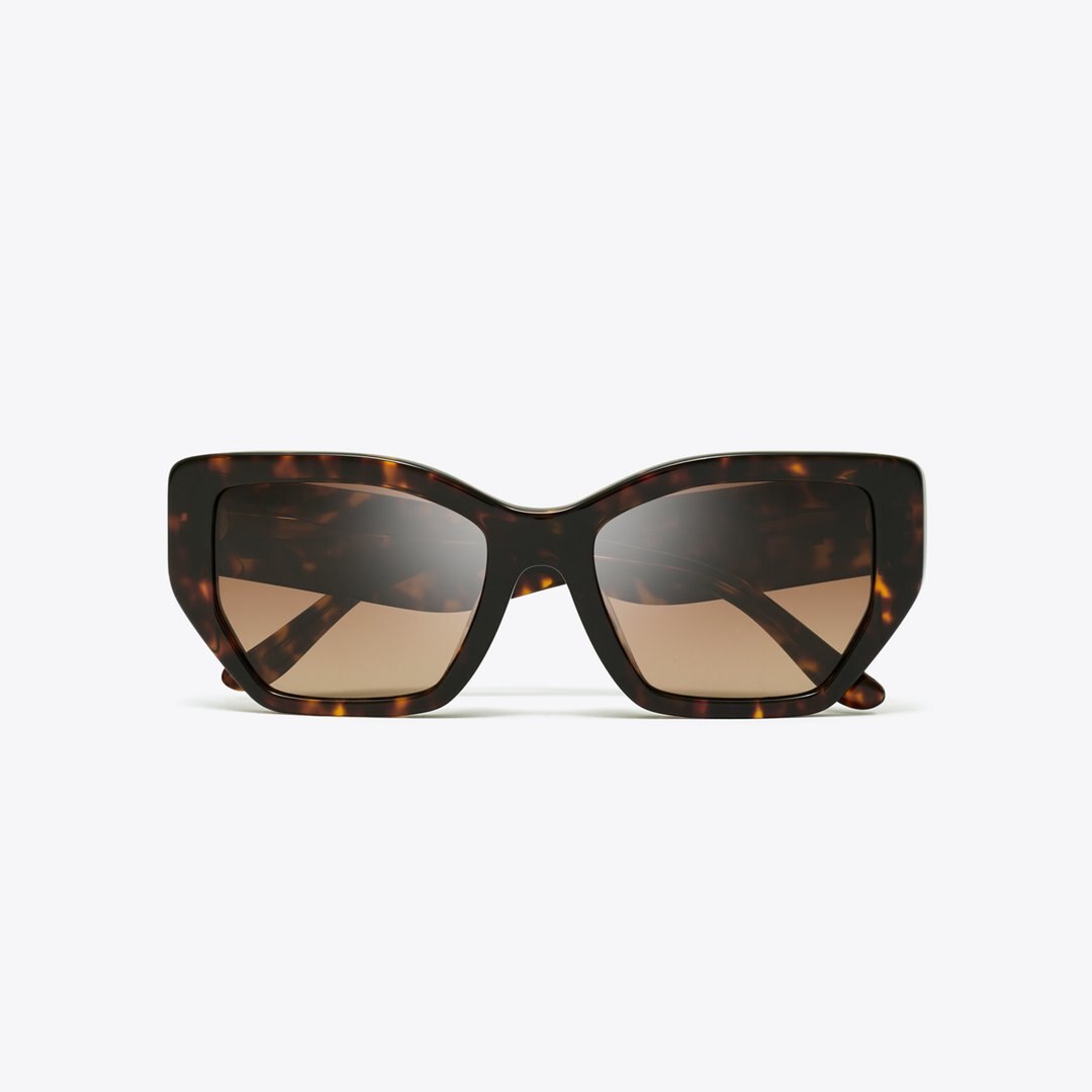 Tory Burch Kira Oversized Geometric Sunglasses DARK TORTOISE/BROWN GRADIENT POLAR