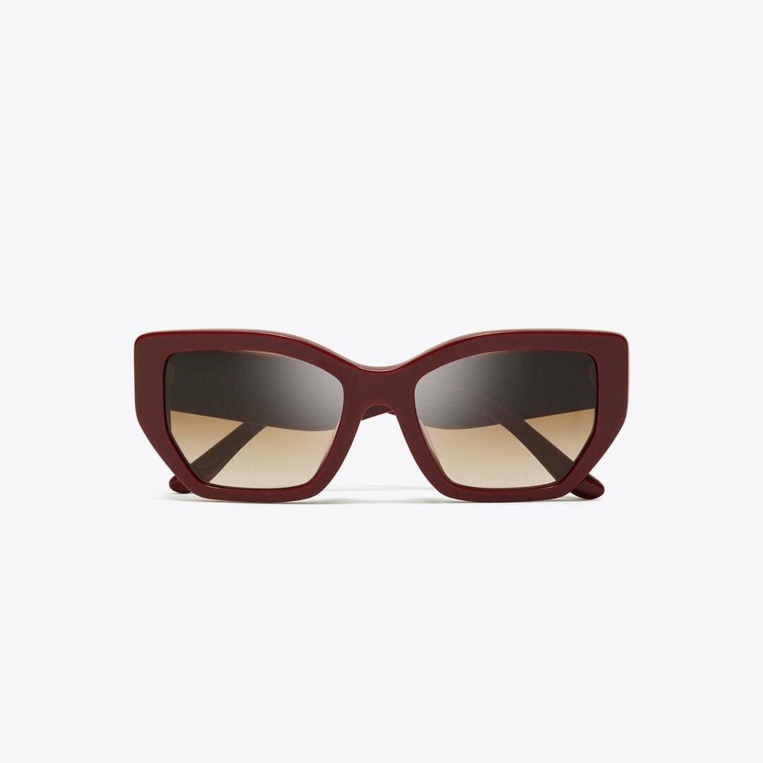 Tory Burch Kira Oversized Geometric Sunglasses RED BERRY/BROWN GRADIENT