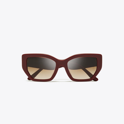 Tory Burch Kira Oversized Geometric Sunglasses RED BERRY/BROWN GRADIENT