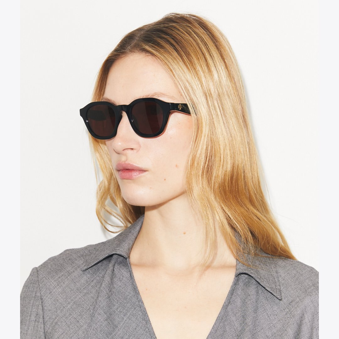Tory Burch Kira Round Sunglasses BLACK/DARK VIOLET POLAR