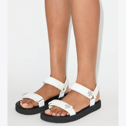 Tory Burch Kira Sport Slim Sandal WHITE / PERFECT BLACK / SILVER
