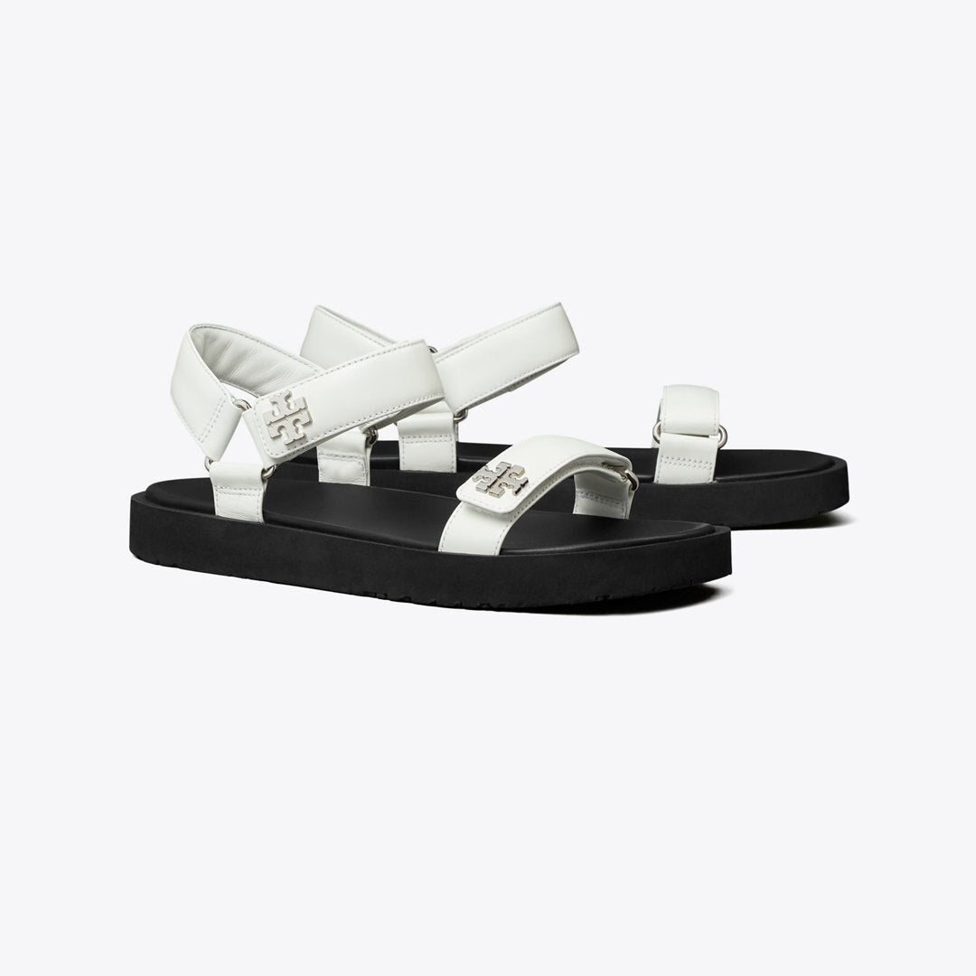 Tory Burch Kira Sport Slim Sandal WHITE / PERFECT BLACK / SILVER
