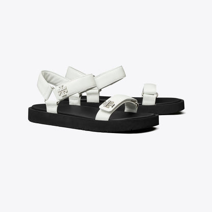 Tory Burch Kira Sport Slim Sandal WHITE / PERFECT BLACK / SILVER