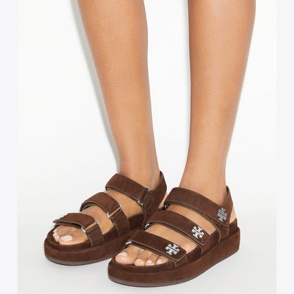 Tory Burch Kira Sport Triple-Strap Sandal DARK COCOA / SILVER
