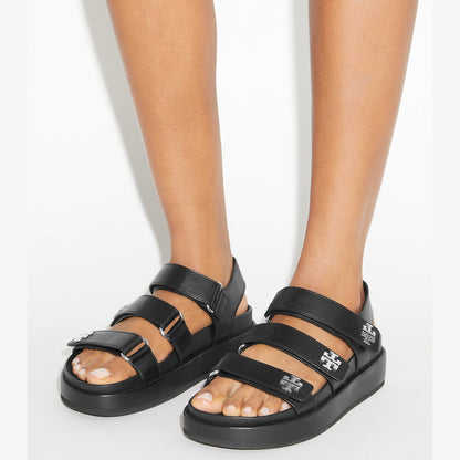 Tory Burch Kira Sport Triple-Strap Sandal PERFECT BLACK / SILVER
