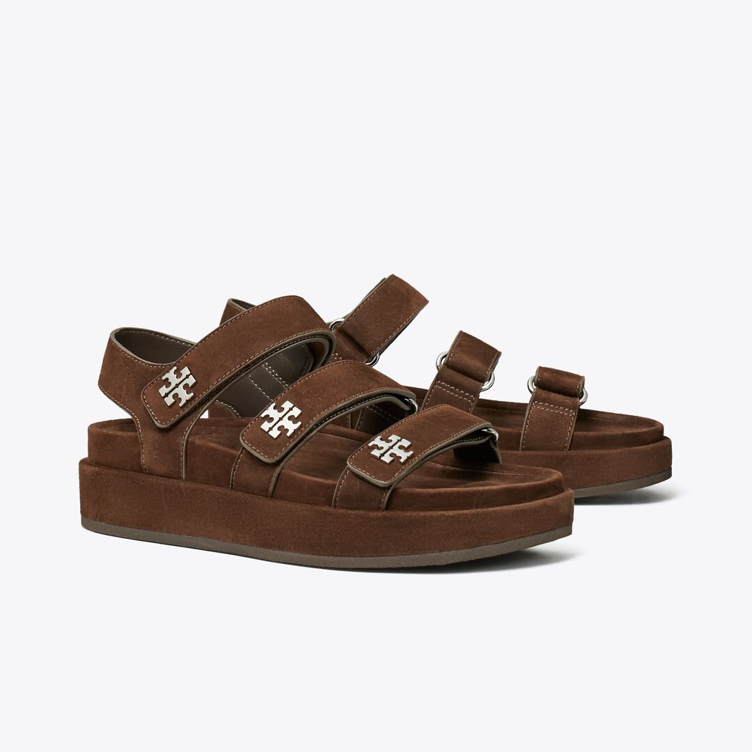 Tory Burch Kira Sport Triple-Strap Sandal DARK COCOA / SILVER