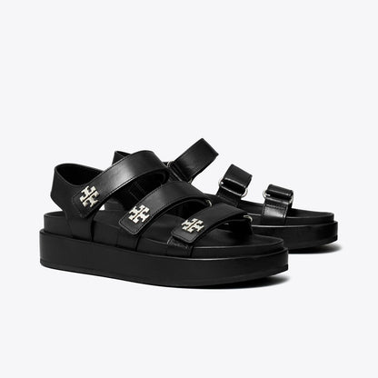 Tory Burch Kira Sport Triple-Strap Sandal PERFECT BLACK / SILVER