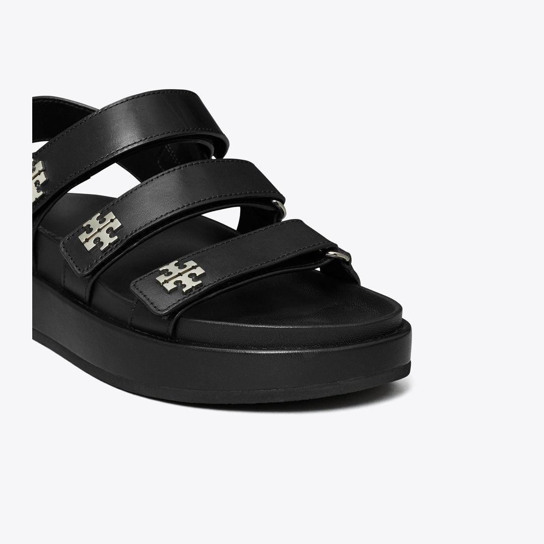 Tory Burch Kira Sport Triple-Strap Sandal PERFECT BLACK / SILVER