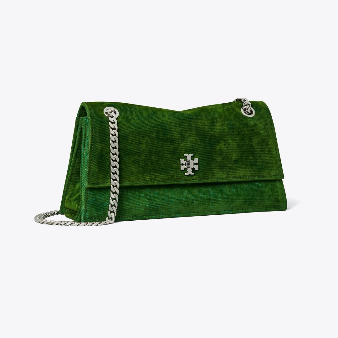 Tory Burch Kira Turnlock Flocked Shoulder Bag Soft Emerald