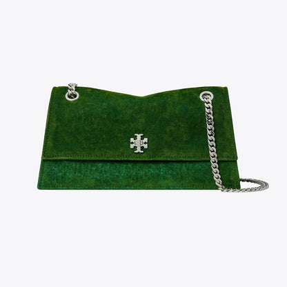 Tory Burch Kira Turnlock Flocked Shoulder Bag Soft Emerald