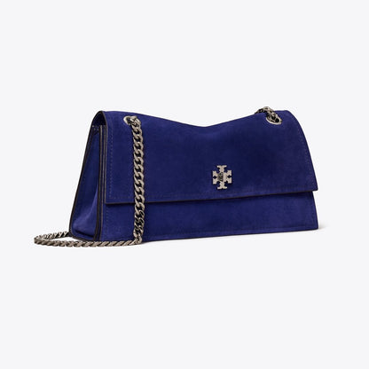 Tory Burch Kira Turnlock Suede Shoulder Bag Ballpoint Blue