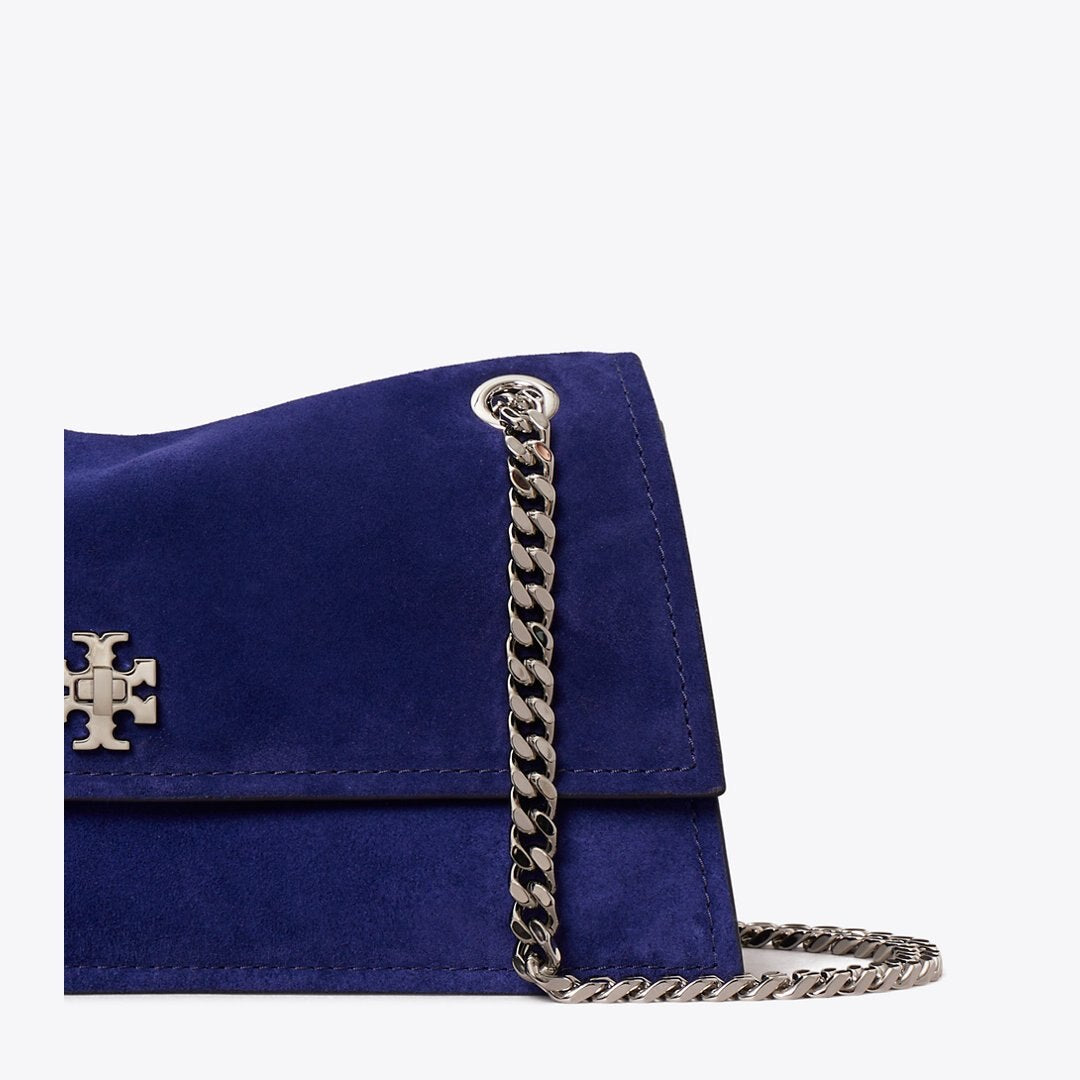 Tory Burch Kira Turnlock Suede Shoulder Bag Ballpoint Blue