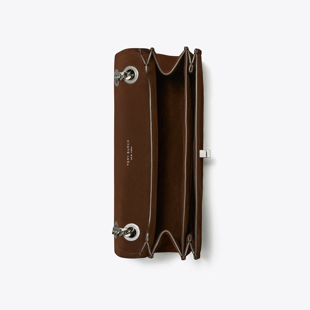 Tory Burch Kira Turnlock Suede Shoulder Bag Dark Cocoa